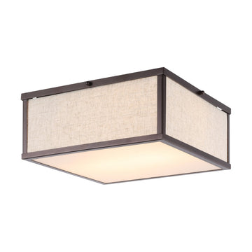 Grant 14.13" Minimalist Industrial Square Linen Iron LED Flush Mount - JONATHAN Y